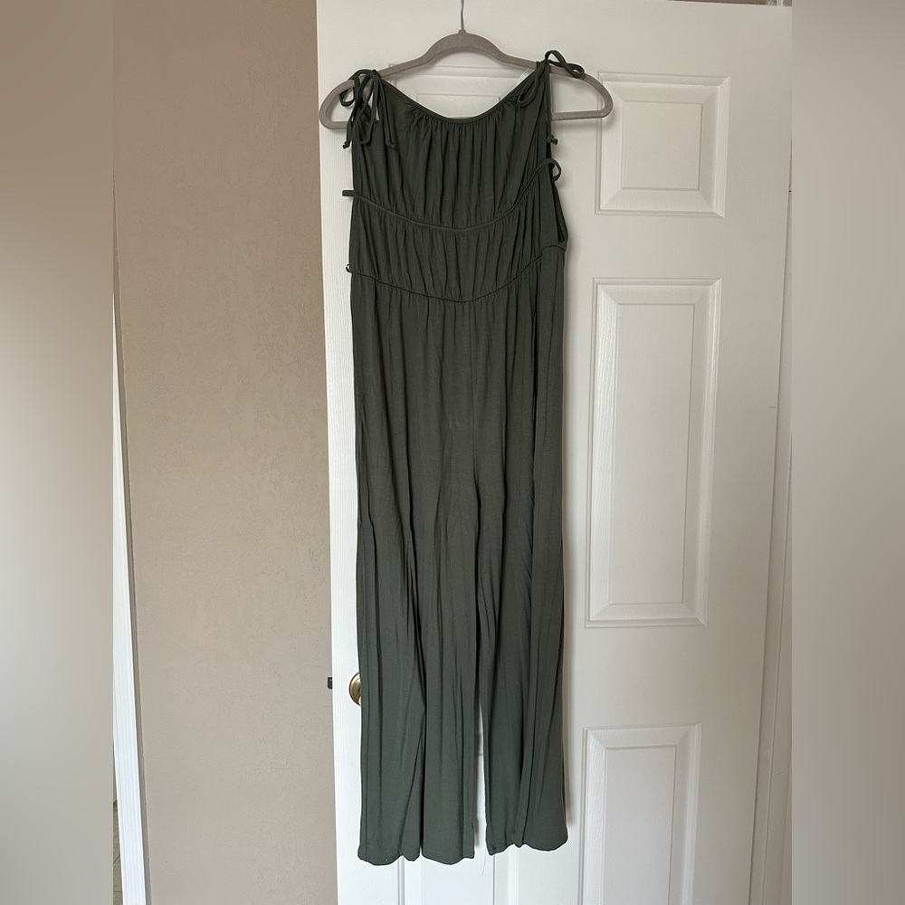 Camo Green Long Romper with mid section side cut out